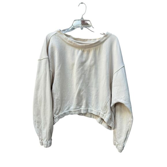 BY ANTHROPOLOGIE Boxy Cropped Pullover Oversized Size‎ Medium Cream Crewneck - Picture 1 of 10